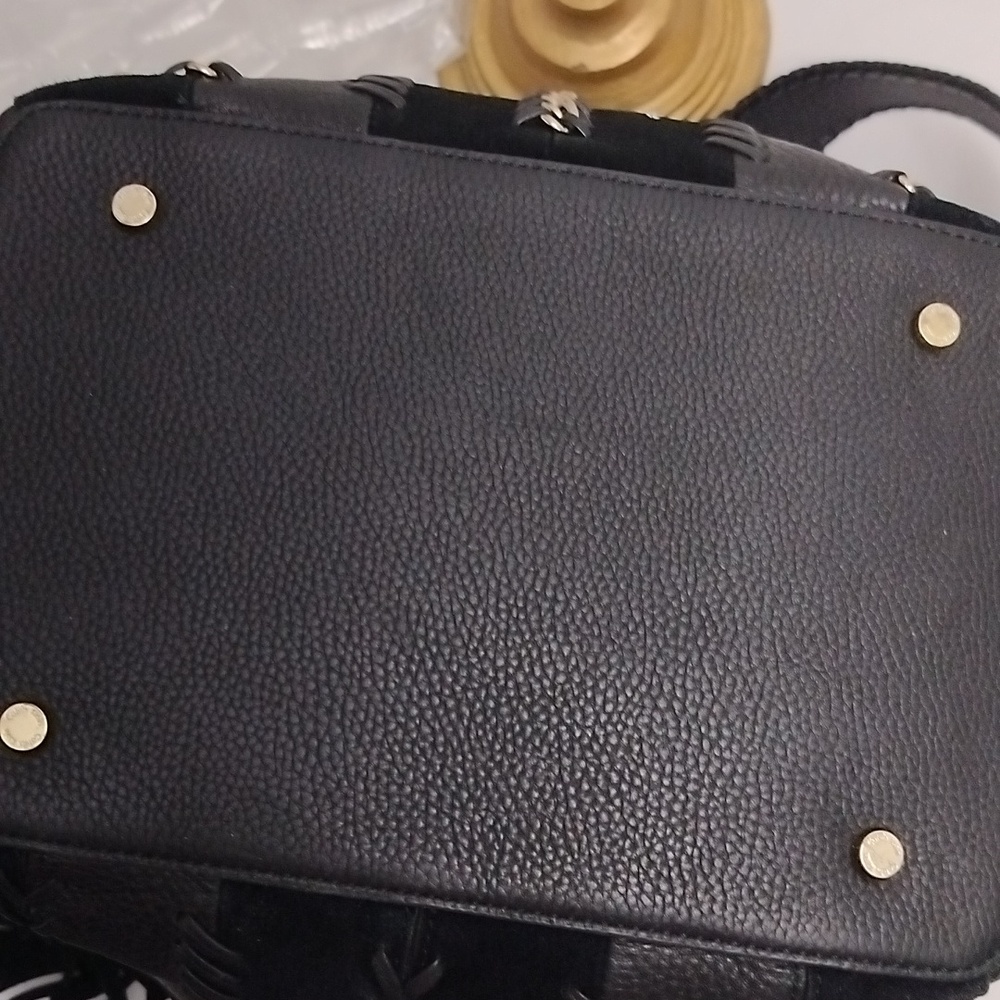 Calvin Klein L-Lynn Leather Fringe Chainlink Whipstitch Women's Hobo Handbag NWT - Picture 11 of 16